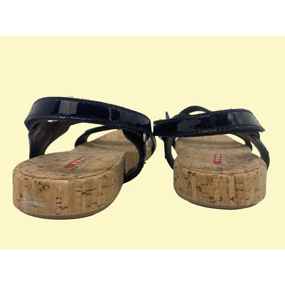 Prada Black Patent Leather Cork Sandals - Picture 6 of 9